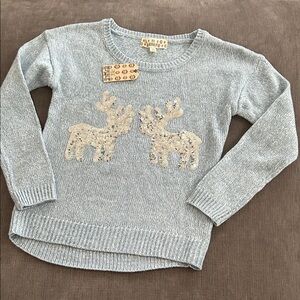 PINK REPUBLIC Knit Sweater Sequin Reindeer Girls L (14) NWT